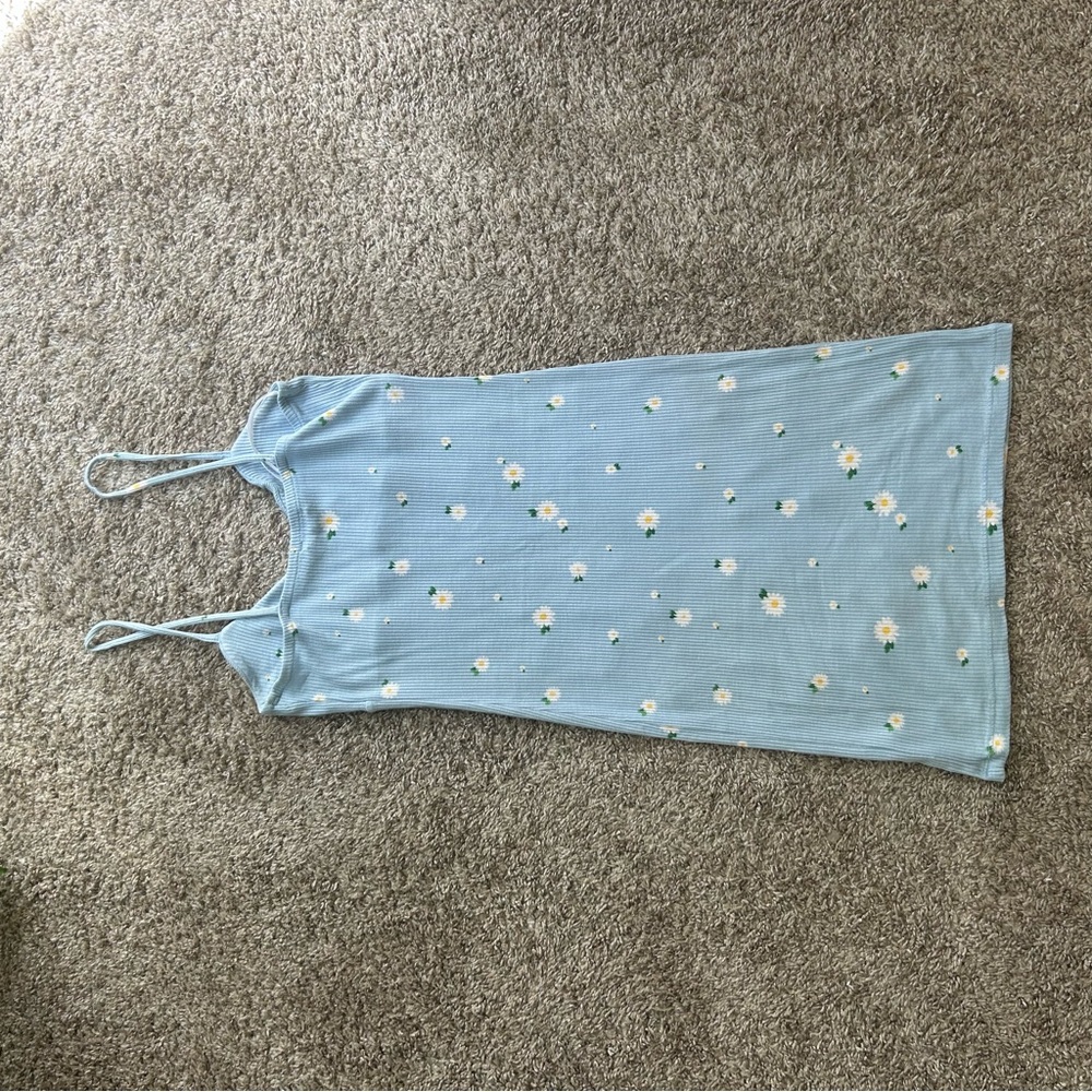 Light Blue Daisy Print Ribbed Mini Dress - Picture 10 of 12